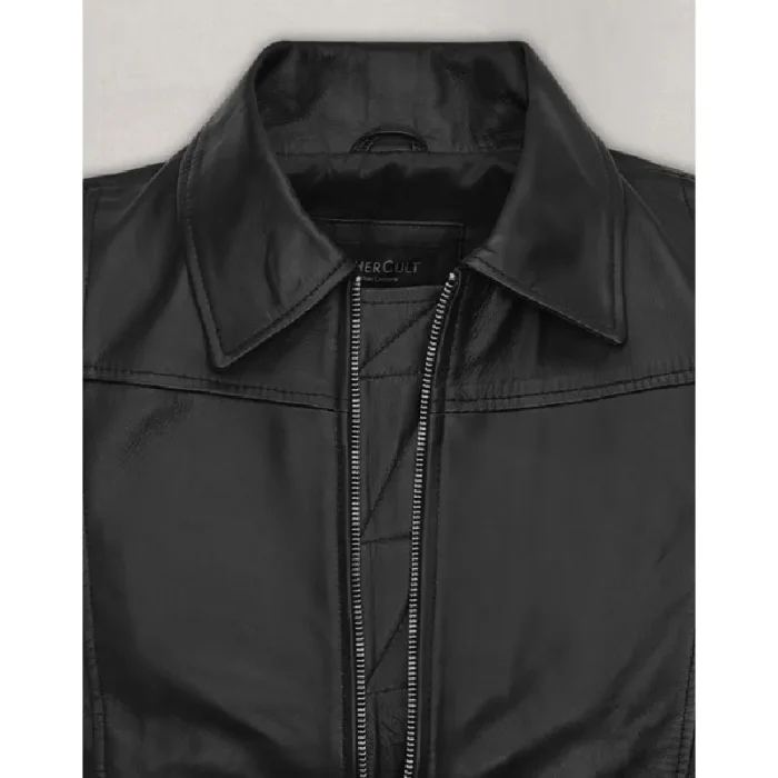 Black Jungkook Leather Jacket Close View