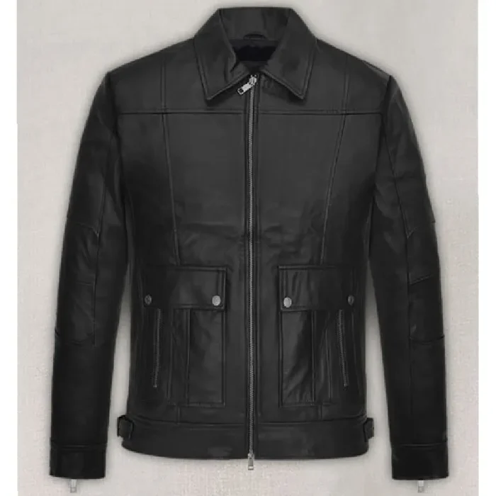 Black Jungkook Leather Jacket Front