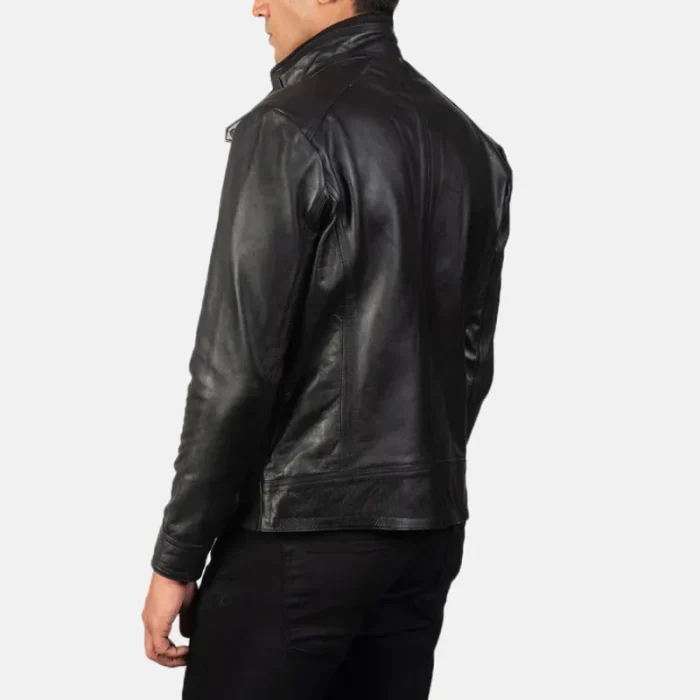 Men'S Darren Black Leather Biker Jacket Back