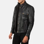 Men's Darren Black Leather Biker Jacket Side