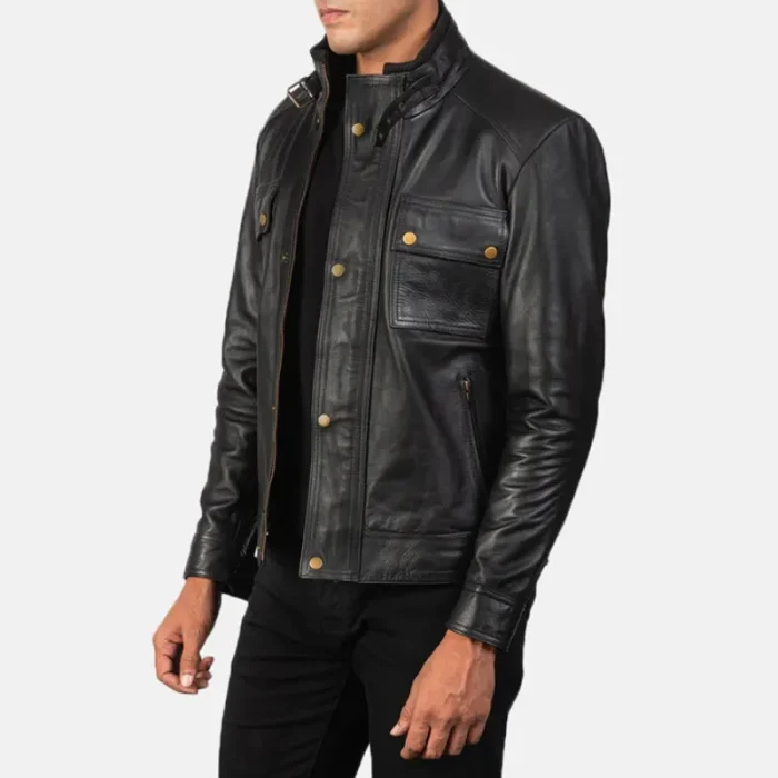 Men'S Darren Black Leather Biker Jacket Side