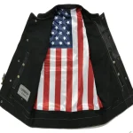 Black Leather Motorcycle Club Vest with USA Flag Liner View