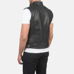 Black Leather Motorcycle Vest For Men Back View