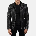 Men's Black Leather Classic Zip-Up Biker Jacket