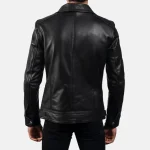 Black Leather Zip-Up Biker Jacket For Men