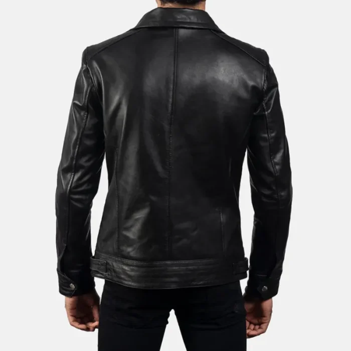 Black Leather Zip-Up Biker Jacket For Men