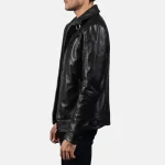 Black Leather Zip-Up Biker Jacket For Men