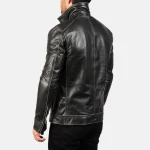 Black Leather Zipper Biker Jacket For Men Back View