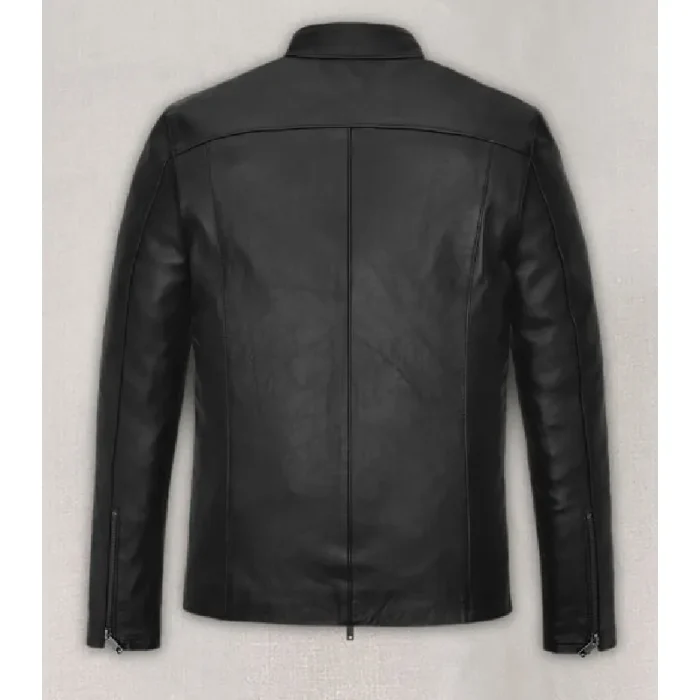 Black Matt Damon Leather Jacket Back