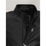 Black Matt Damon Leather Jacket Close View