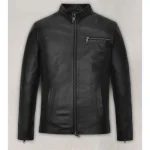 Black Matt Damon Leather Jacket Front