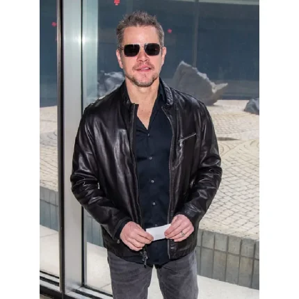 Black Matt Damon Leather Jacket
