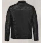 Black Sam Worthington Zip-Up Collar Leather Jacket Back