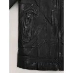 Black Sam Worthington Zip-Up Collar Leather Jacket Pocket