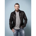 Black Sam Worthington Zip-Up Collar Leather Jacket