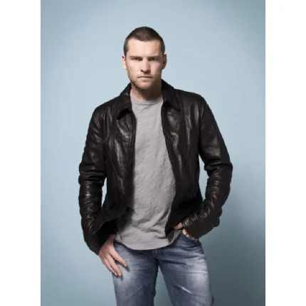 Black Sam Worthington Zip-Up Collar Leather Jacket
