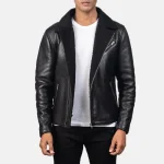 Men's Black Shearling Leather Biker Jacket