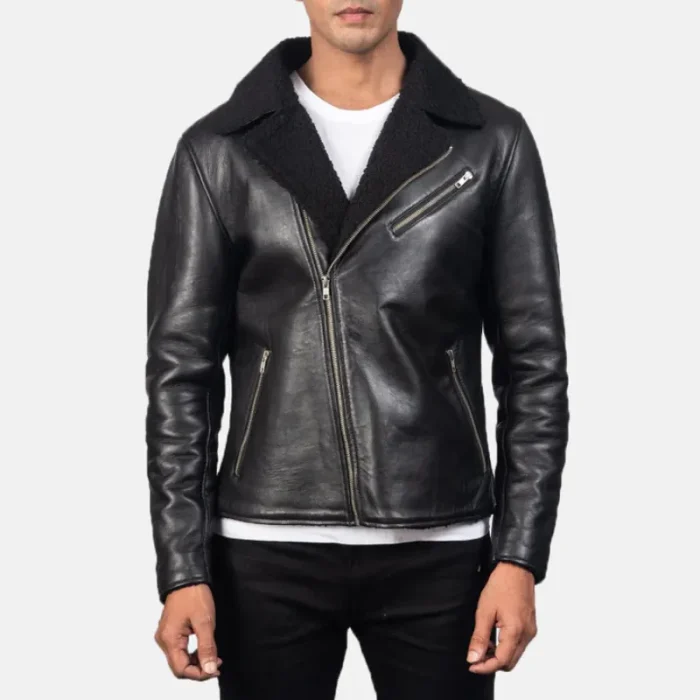 Black Sheepskin Leather Jacket For Men