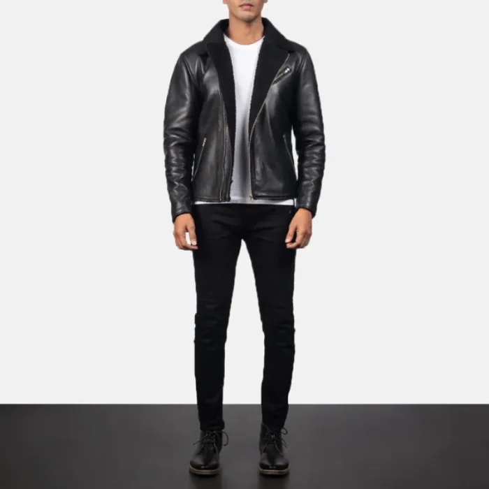 Black Sheepskin Leather Jacket For Men