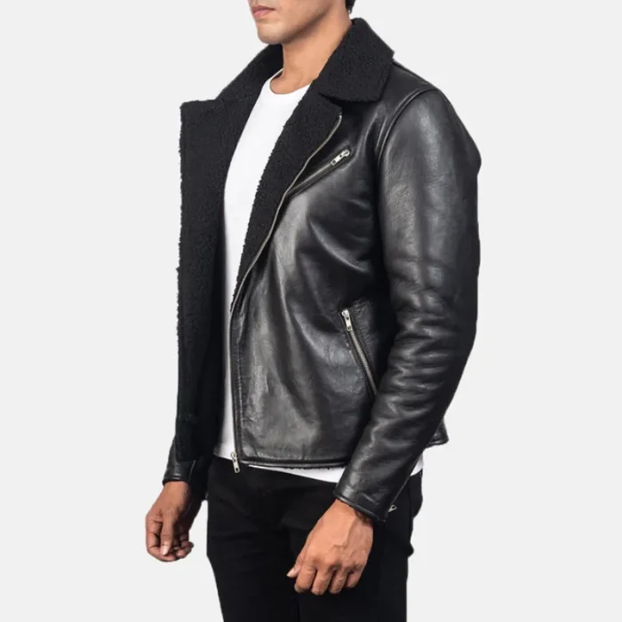 Black Sheepskin Leather Jacket For Men