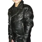 Boy’s Black Genuine Leather Asymmetric Biker Jacket