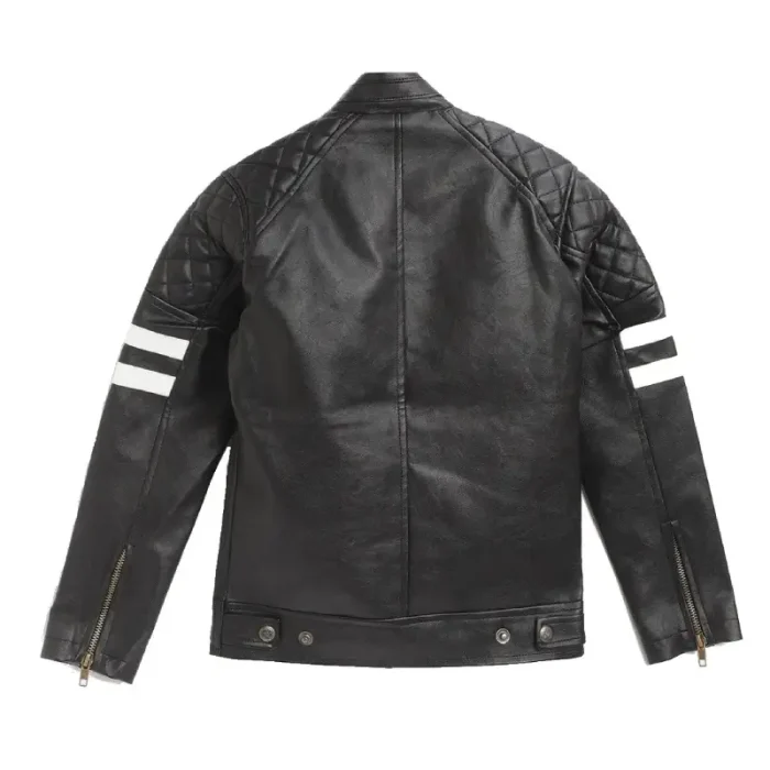 Boy’s Black Luxide Quilted Biker Leather Jacket Back