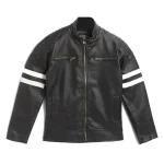Boy's Black Faux Biker Jacket With Racing Stripes