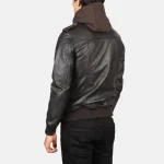 Brown Men's Leather Hooded Bomber Jacket Back