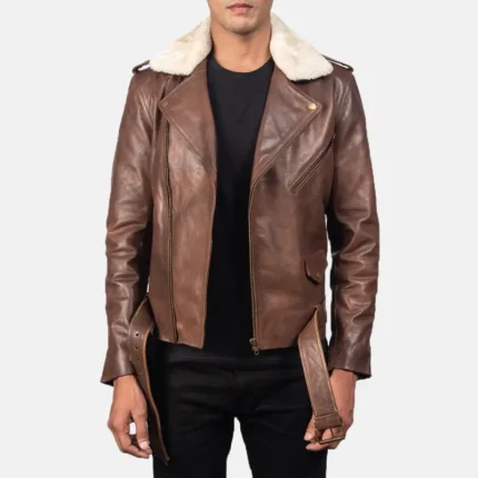 Men's Brown Cowhide Leather Biker Jacket