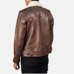 Brown Cowhide Leather Biker Jacket For Men Back