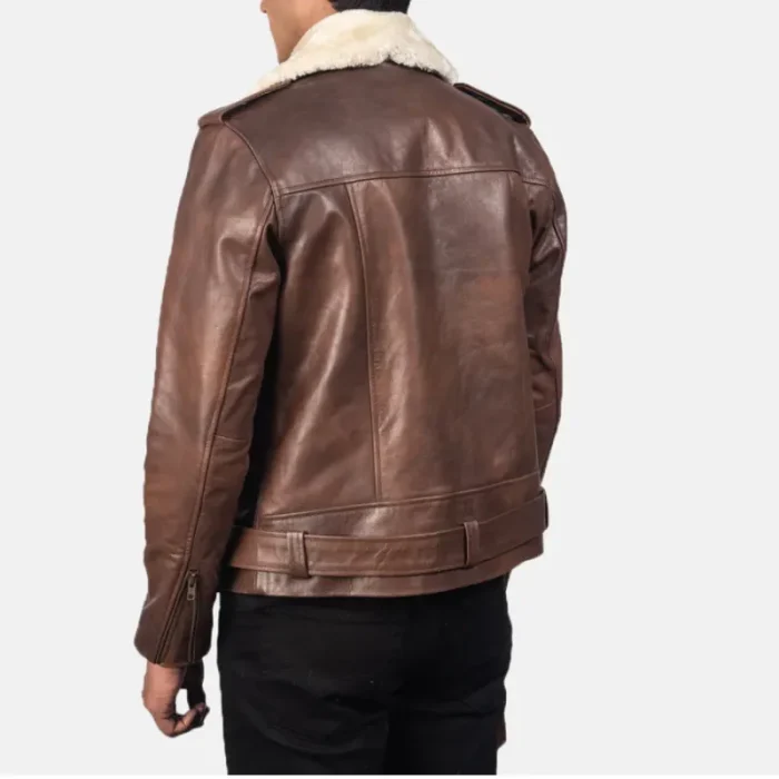 Brown Cowhide Leather Biker Jacket For Men Back