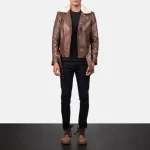 Brown Cowhide Leather Biker Jacket For Men Look