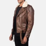 Brown Cowhide Leather Biker Jacket For Men Side