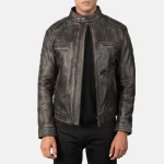 Men's Distressed Brown Goatskin Leather Biker Jacket