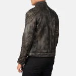 Men's Distressed Brown Goatskin Leather Biker Jacket Back View
