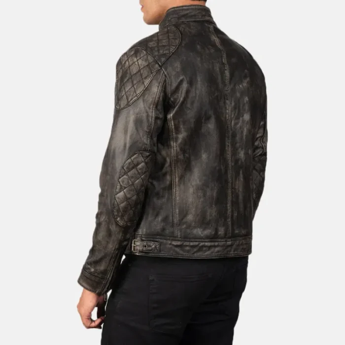 Men'S Distressed Brown Goatskin Leather Biker Jacket Back View