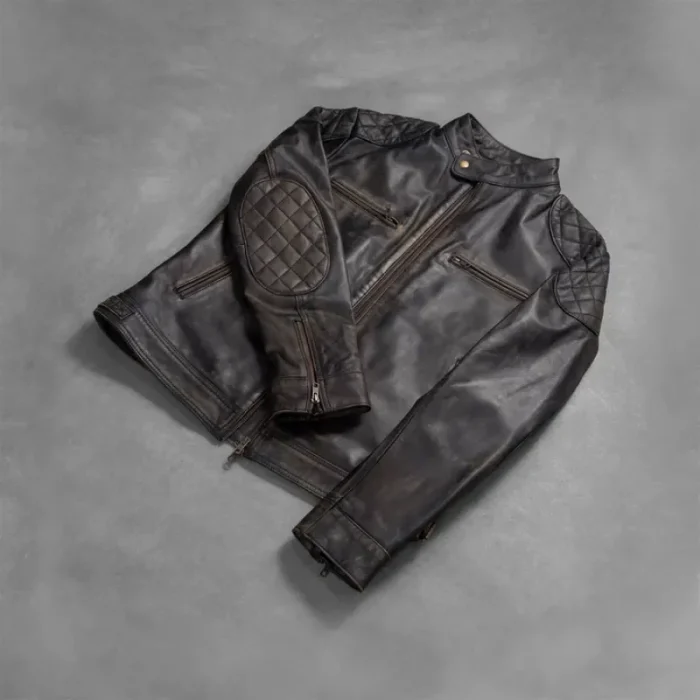 Men'S Distressed Brown Goatskin Leather Biker Jacket View