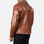 Brown Sheepskin Leather Biker Jacket For Men Back View