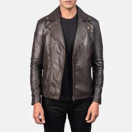 Men's Noah Brown Sheepskin Leather Biker Jacket