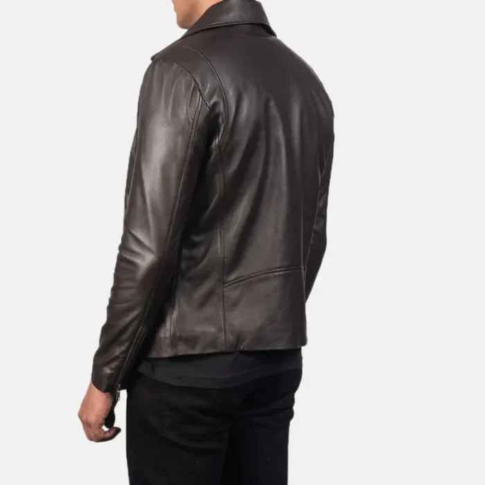 Men'S Noah Brown Sheepskin Leather Biker Jacket Back