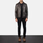 Men's Noah Brown Sheepskin Leather Biker Jacket Look