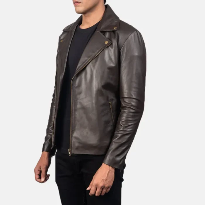 Men'S Noah Brown Sheepskin Leather Biker Jacket Side