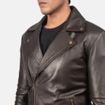 Men's Noah Brown Sheepskin Leather Biker Jacket Close Up