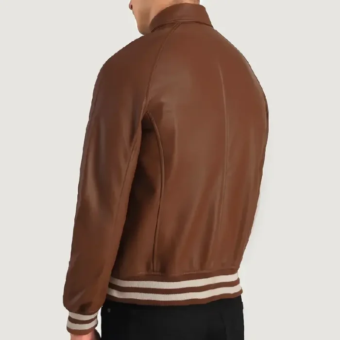 Brown Varsity Leather Jacket For Men Back