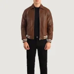 Brown Varsity Leather Jacket For Men Look