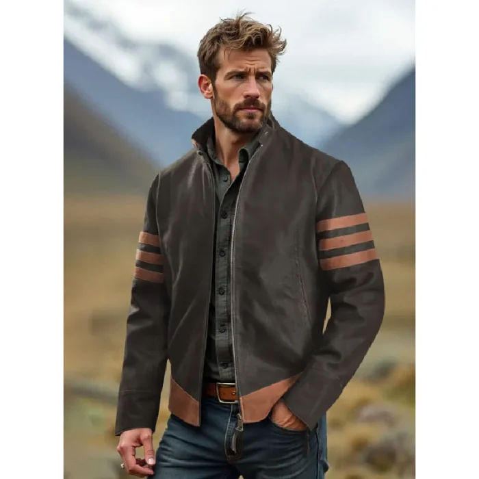 Brown X - Men Origins Wolverine Leather Jacket Wearing Look