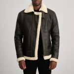 Men's Brown/Cream Leather Bomber Zip-Up Jacket