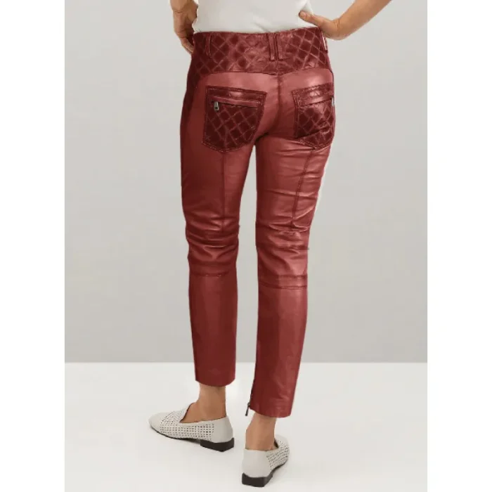 Burgundy Carrier Burnt Leather Pants Back View