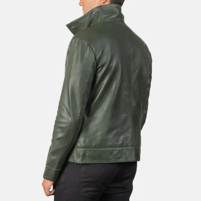 Green Men'S Bomber Leather Jacket Back