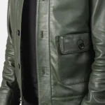 Green Men's Bomber Leather Jacket Close Up